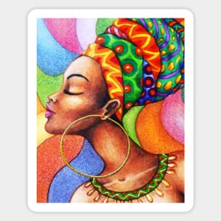 African Woman Portrait on Wax Traditional Fabric Magnet